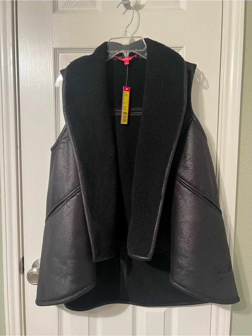 Catherine Malandrino Black Faux-Shearling Vest